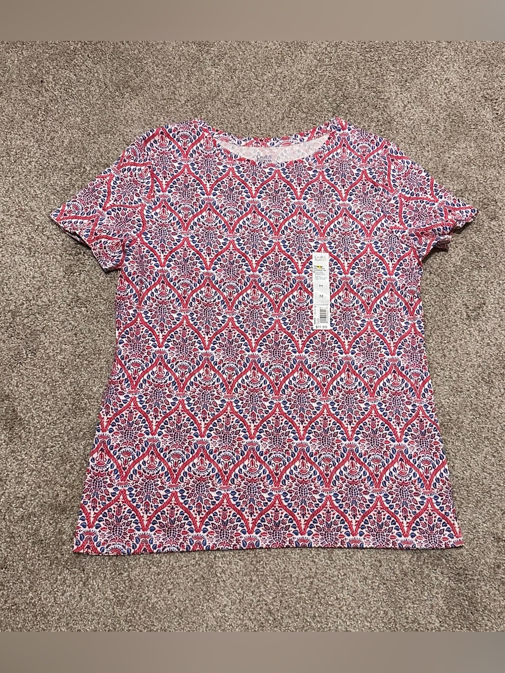 croft & barrow Red and Blue Patterned Short Sleeve Tee